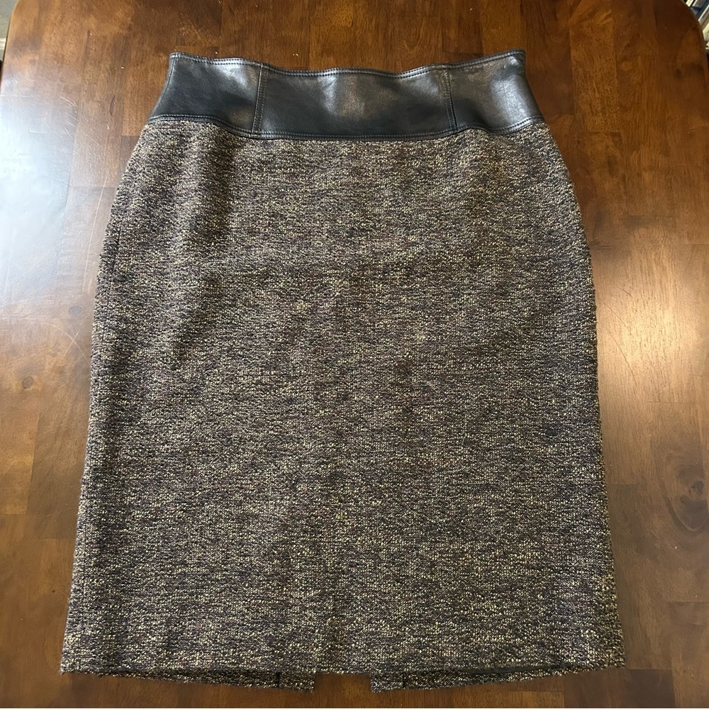 Lafayette 148 Leather and Brown Tweed Pencil Skirt Size 10